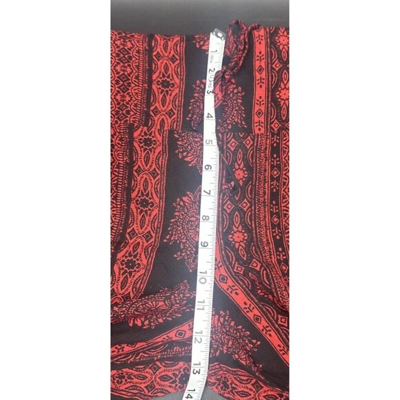 Peace & Pearls Red Black Patterned Wide Leg Soft Pants Elastic Waist-Sz S NEW - Picture 12 of 14